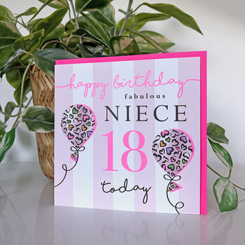 Leopard Love Balloon Niece 18th Birthday Card, 2 of 3