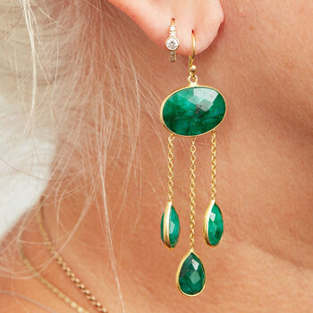 Emerald Chain Jellyfish Gold Vermeil Earrings, 2 of 3