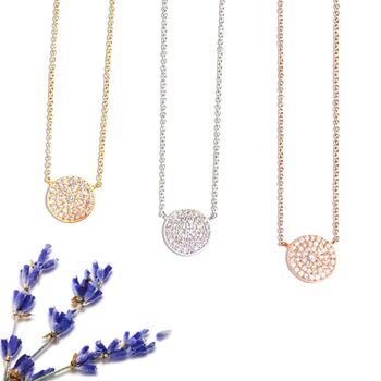 Disc Necklace Cz Rose Or Gold Plated 925 Silver, 3 of 8