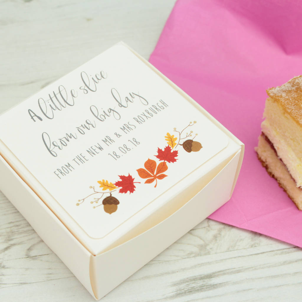 personalised autumn wedding  cake  box  by dreams to reality 