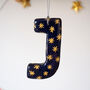 Personalised Handmade Navy And Gold Star Clay Hanging Letter, thumbnail 3 of 4