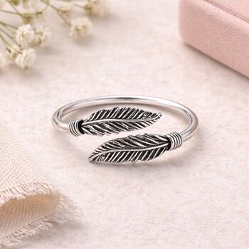 Sterling Silver Adjustable Feather Ring, 2 of 3