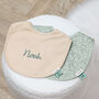 Personalised Trixie Daring Dino Two Pack Newborn Bibs, thumbnail 1 of 5