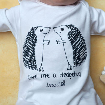 Organic 'Give Me A Hedgehug' Long Sleeved Baby Romper, 5 of 5
