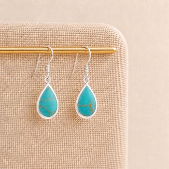 Sterling Silver Turquoise Drop Earrings – 14mm X 9mm, 3 of 6