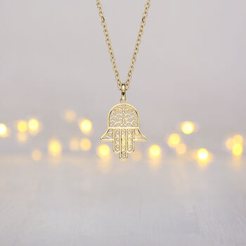 Personalised 9ct Gold Hamsa Hand Necklace, 2 of 9