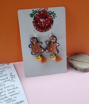 Painted Gingerbread Man Earrings With Stand, 3 of 8