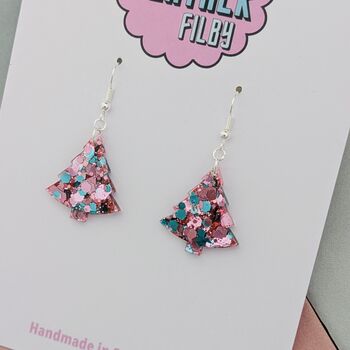 Pink Tinsel / Pink And Blue Christmas Tree Earrings Small And Large, 7 of 10