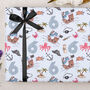 Three Sheets Of Children's 6th Birthday Pirate Wrapping Paper, thumbnail 2 of 2