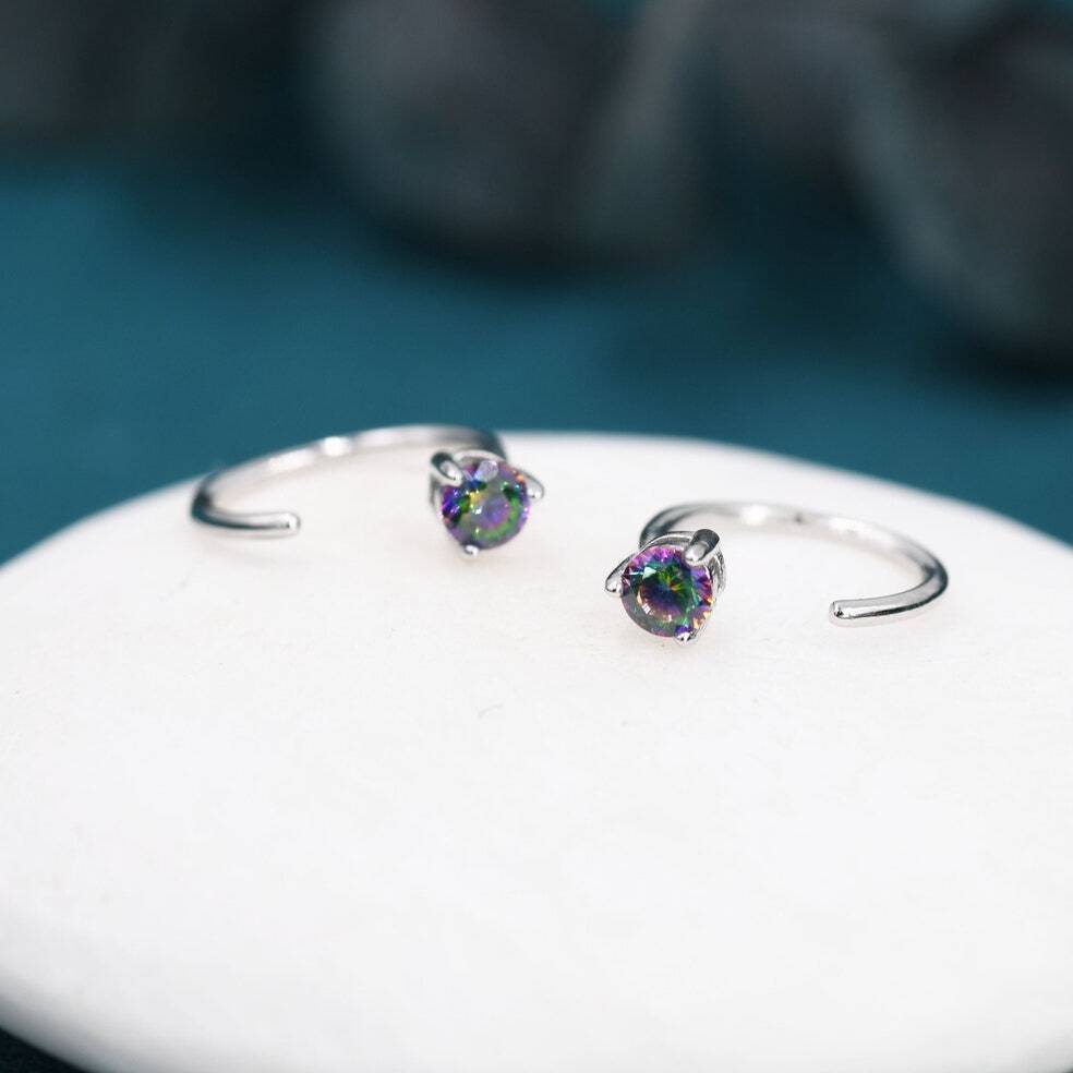 Sterling Silver Mystic Topaz Crystal Huggie Hoop Threader Earrings, 1 of 12