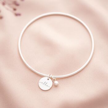 Esme Disc And Freshwater Pearl Name Bangle, 5 of 12