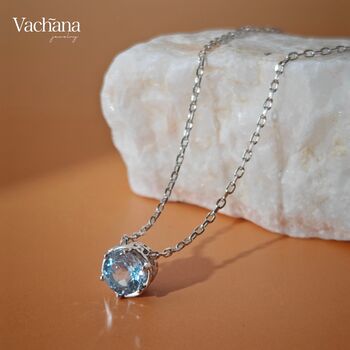 Round Blue Sky Rhinestone Sterling Silver 925 Necklace, 2 of 4