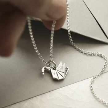 Sterling Silver Polished Origami Swan Necklace, 7 of 8