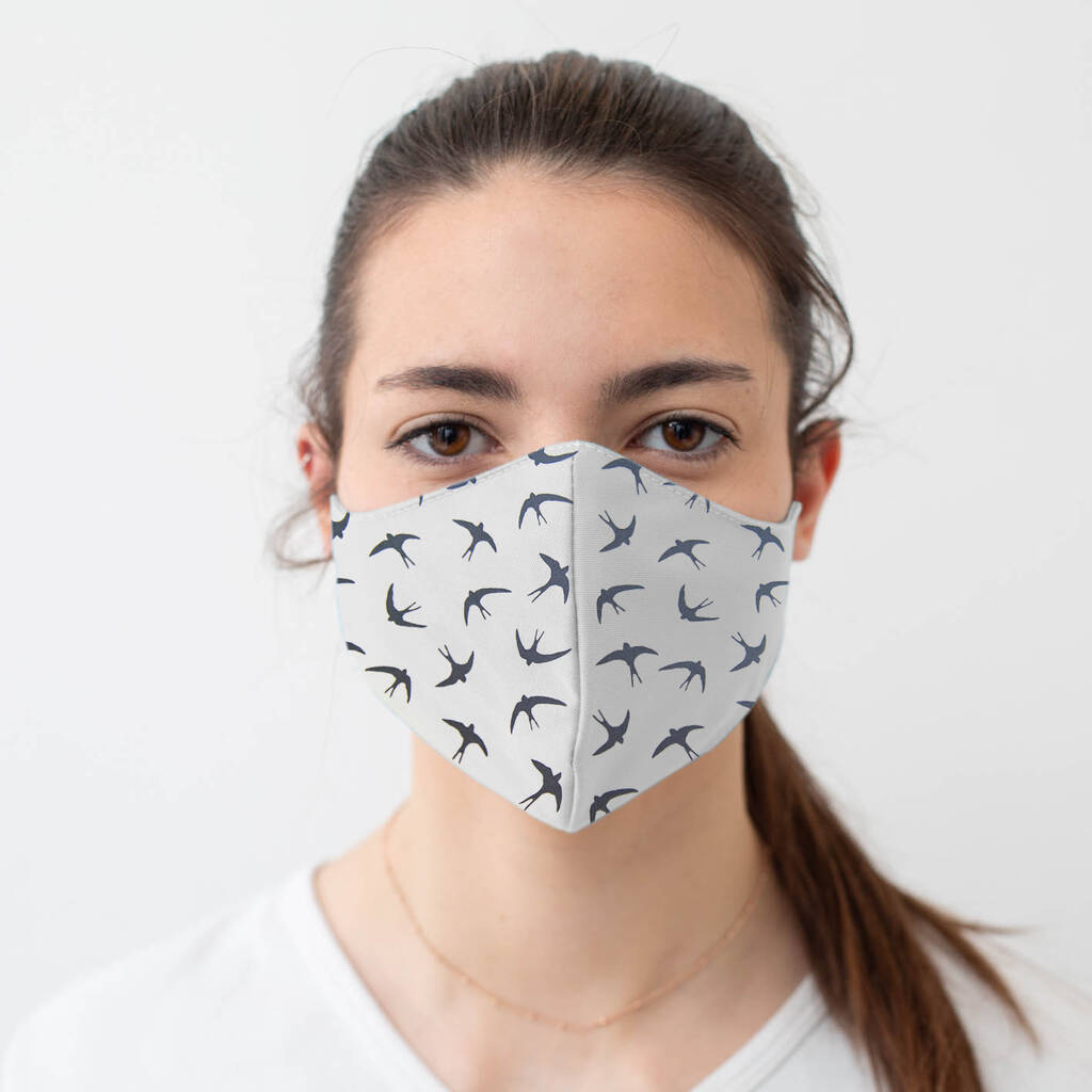 Kids Swallow Print Reusable Face Mask | Reversible, 1 of 8
