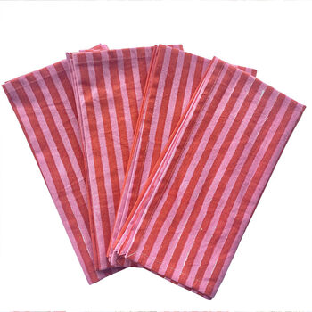 Pink And Red Stripe Cotton Napkins Set Of Four, 2 of 7