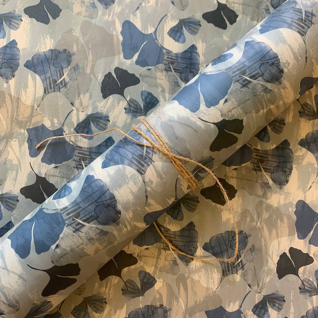 Ginkgo Leaf Indigo Print Wrapping Paper Set
