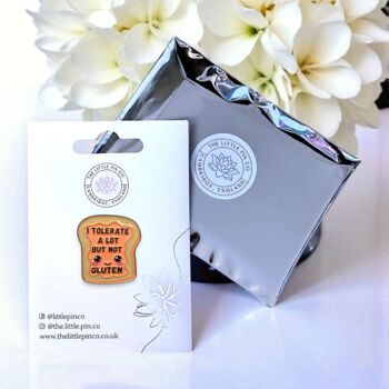 I Tolerate A Lot But Not Gluten Enamel Pin, Gluten Free Badge, 2 of 8