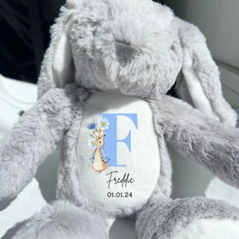 White Personalised Bunny Rabbit Boy Soft Toy, 6 of 7