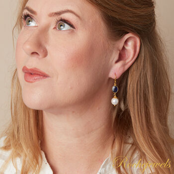 Blue Sapphire And Pearl Gold And Silver Drop Earrings, 3 of 10