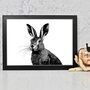 Black And White Hare Portrait Illustration Art Print, thumbnail 2 of 2