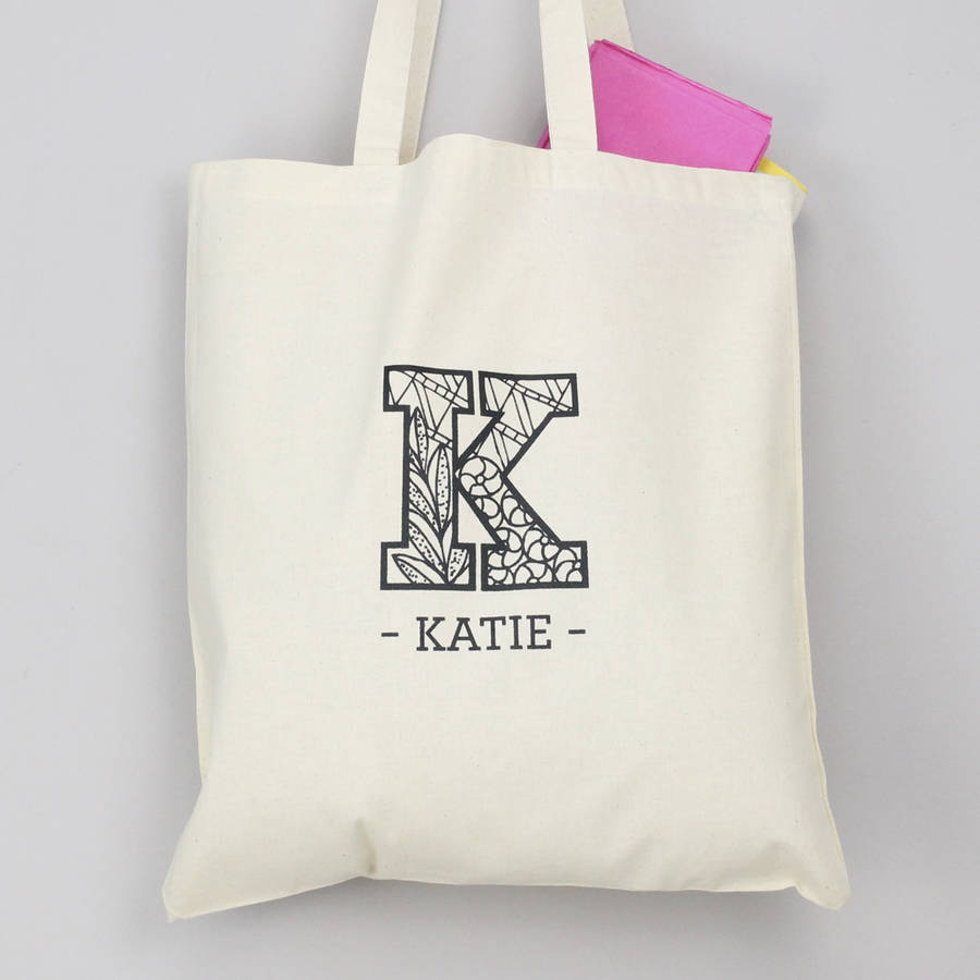 personalised initial tote bag