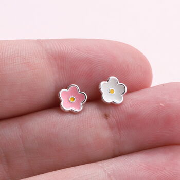Sterling Silver Friendship Enamel Flower Earrings, 5 of 6