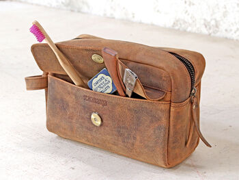 Personalised Leather Wash Bag, 3 of 12