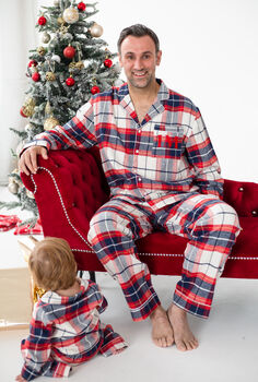 Family Christmas Personalised Embroidered Cream Check Pyjamas, 5 of 9