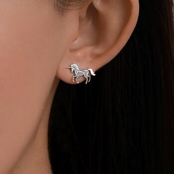 Oxidised Sterling Silver Unicorn Fossil Stud Earrings, 7 of 12