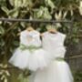 Duchess Satin Flower Girl Dress – Pearl Heart Back And Tulle Skirt Handmade UK, thumbnail 3 of 8