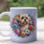 Personalised Shorthaired Lhasa Apso Summer Floral Dog Wreath Cushion And Mug Gift Bundle, thumbnail 2 of 4