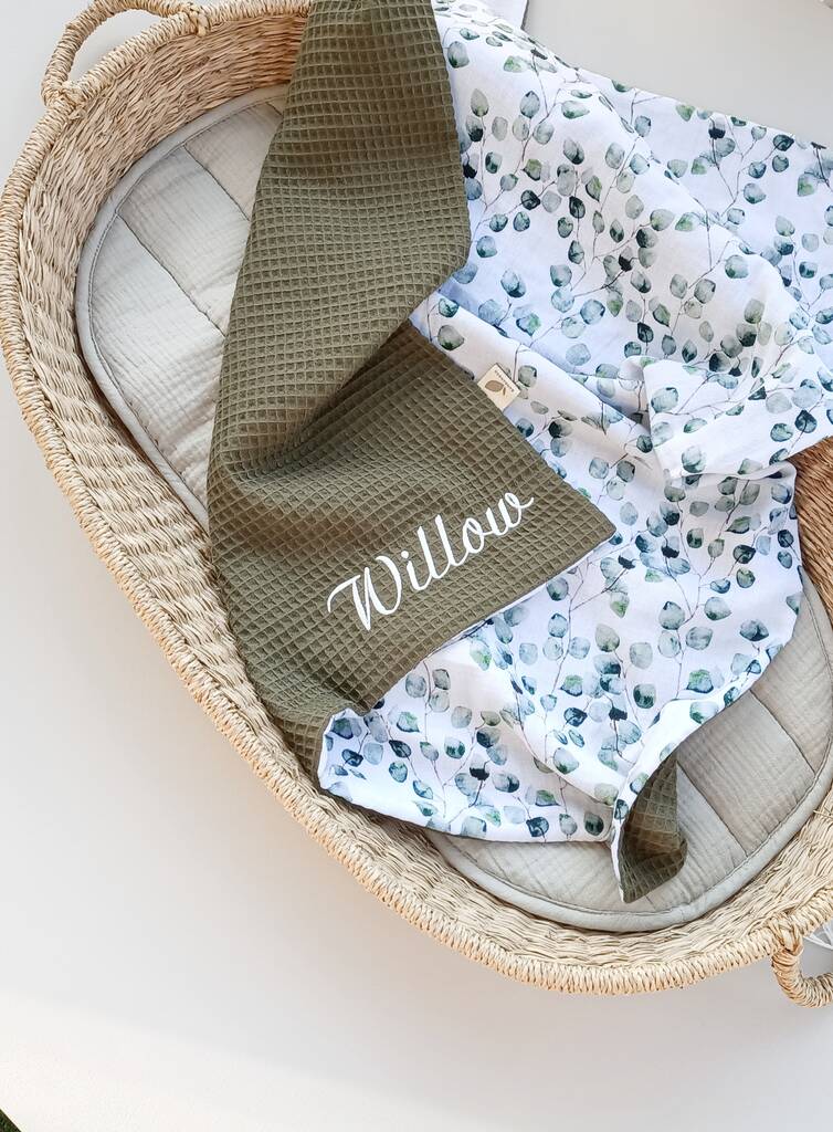 Waffle And Organic Muslin Baby Blanket By Woodland and Wild
