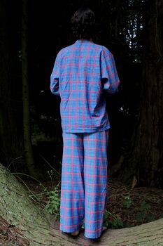 Organic Cotton Can Vibe Blue Tartan Unisex Pyjama, 8 of 9