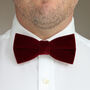 Mens Burgundy Red Velvet Bow Tie And Pocket Square, thumbnail 1 of 6