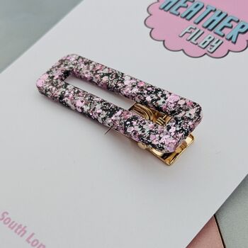 Pink And Black Glitter Hair Clip / Alternative Fashion Barrette / Pastel Goth Resin Slide / Edgy Statement Birthday Gift For Her, 4 of 4
