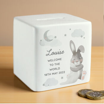 Personalised Baby Bunny Money Box, 6 of 7