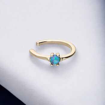 Yellow Gold Plated Blue Opal Ear Cuff, 4 of 7