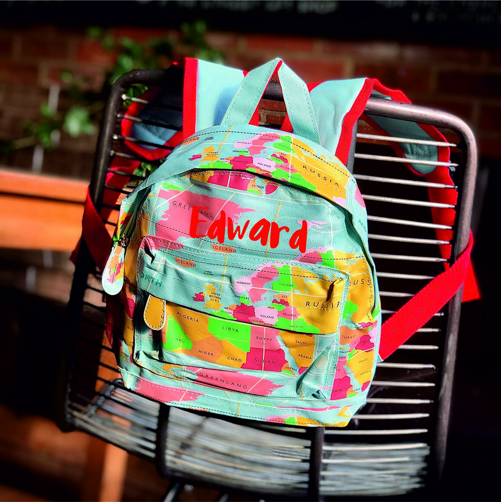 Personalised World Map Kids Backpack, 1 of 2