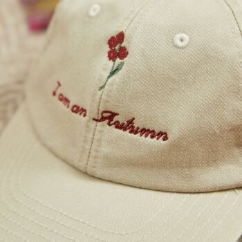 Personalised 'I Am an Autumn' Adult Cap In Natural By Made Yours, 3 of 3
