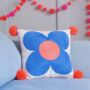 Embroidered Pom Pom Flower Cushion, thumbnail 3 of 4