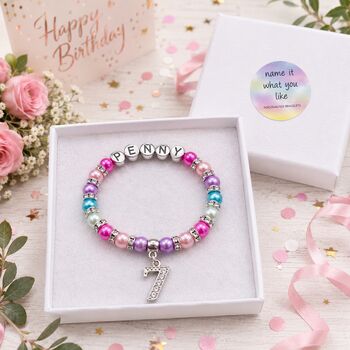 Personalised Birthday Bracelet With Name And Age Inc Gift Box And Message, 2 of 12
