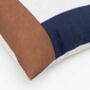 Geometric Pillowcase Navy Linen And Tan Faux Leather, thumbnail 2 of 9