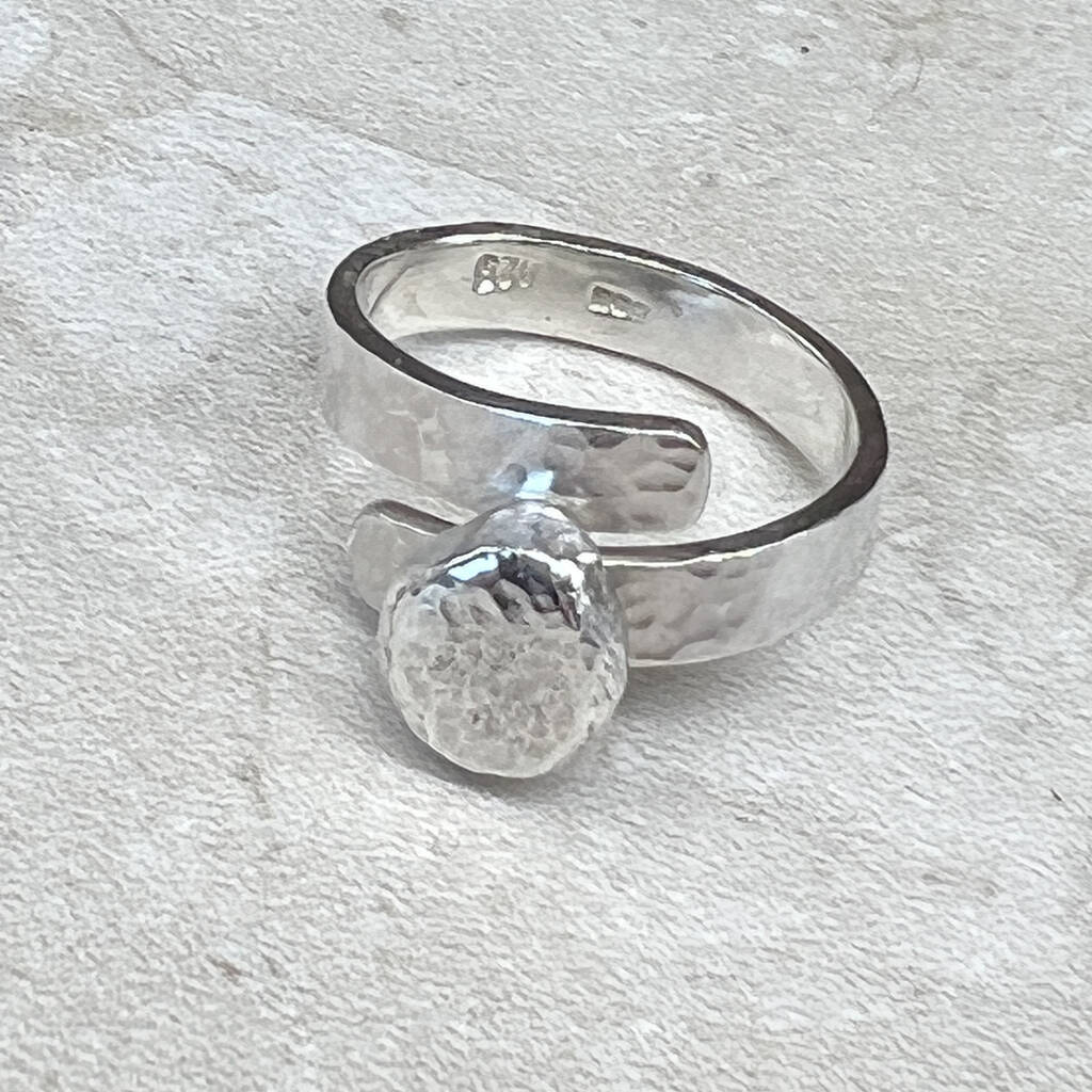 Recycled Sterling Silver Pebble Adjustable Ring, 1 of 4