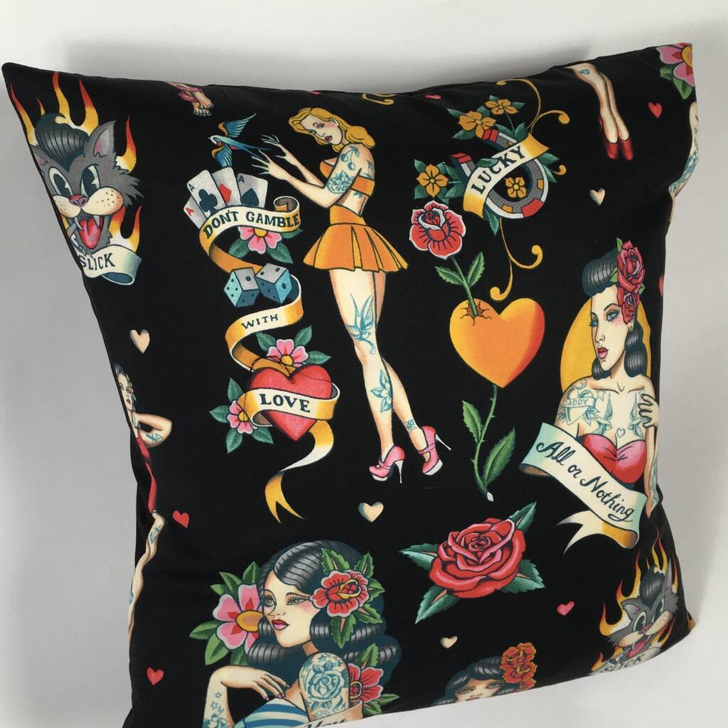 Tattooed Lady Cushion Cover In Black, 1 of 4