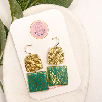 Aqua Gold Flake Statement Drop Earrings For Her, 9 of 10