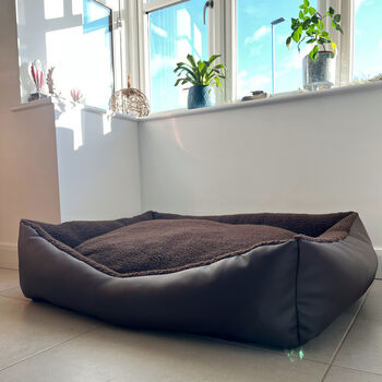 Vegan Leather And Sherpa Fleece Lined Dog Bed, 12 of 12