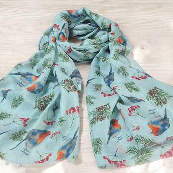 Festive Robin And Berry Print Scarf, 4 of 7