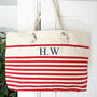Rope Handle, Red Stripe, Navy Initials Beach Bag, thumbnail 3 of 5