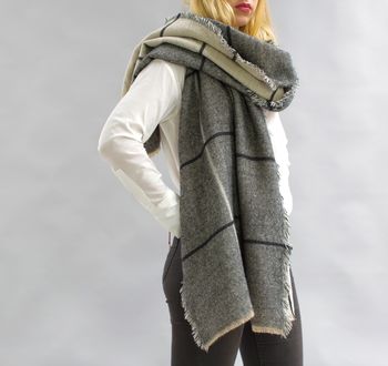 Personalised Charcoal To Stone Checked Blanket Scarf, 7 of 7