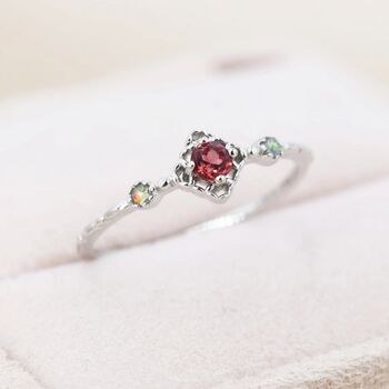 Vintage Inspired Natural Garnet Red And Opal Ring, 4 of 11